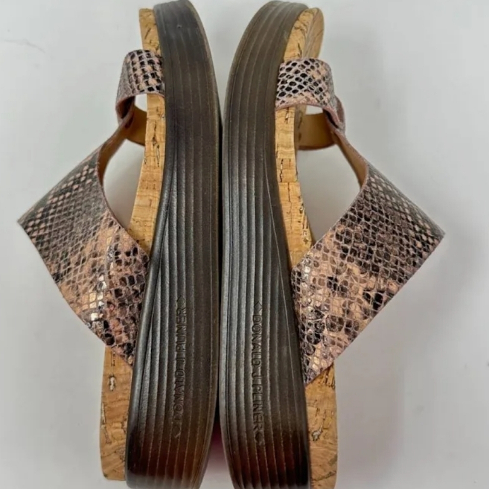 Donald J Pilner Bronze Python Faina Platform Cork Wedge Sandals Size 11 Womans